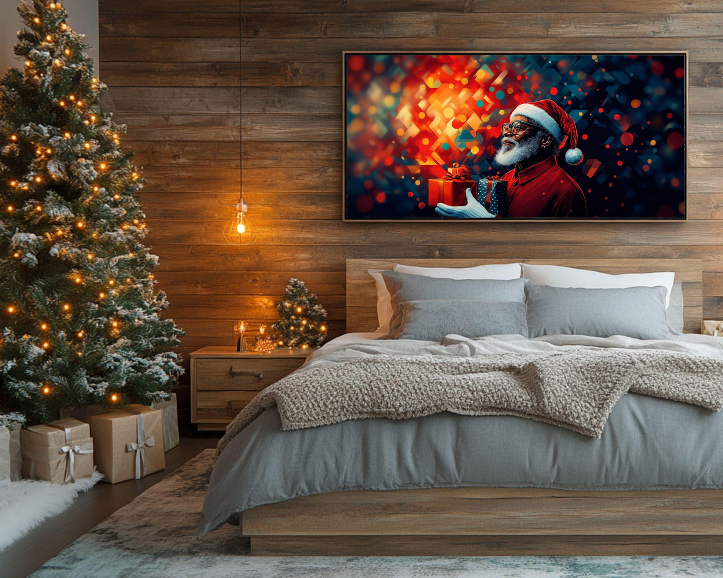 Abstract Geometric Black Santa Christmas Wall Art
