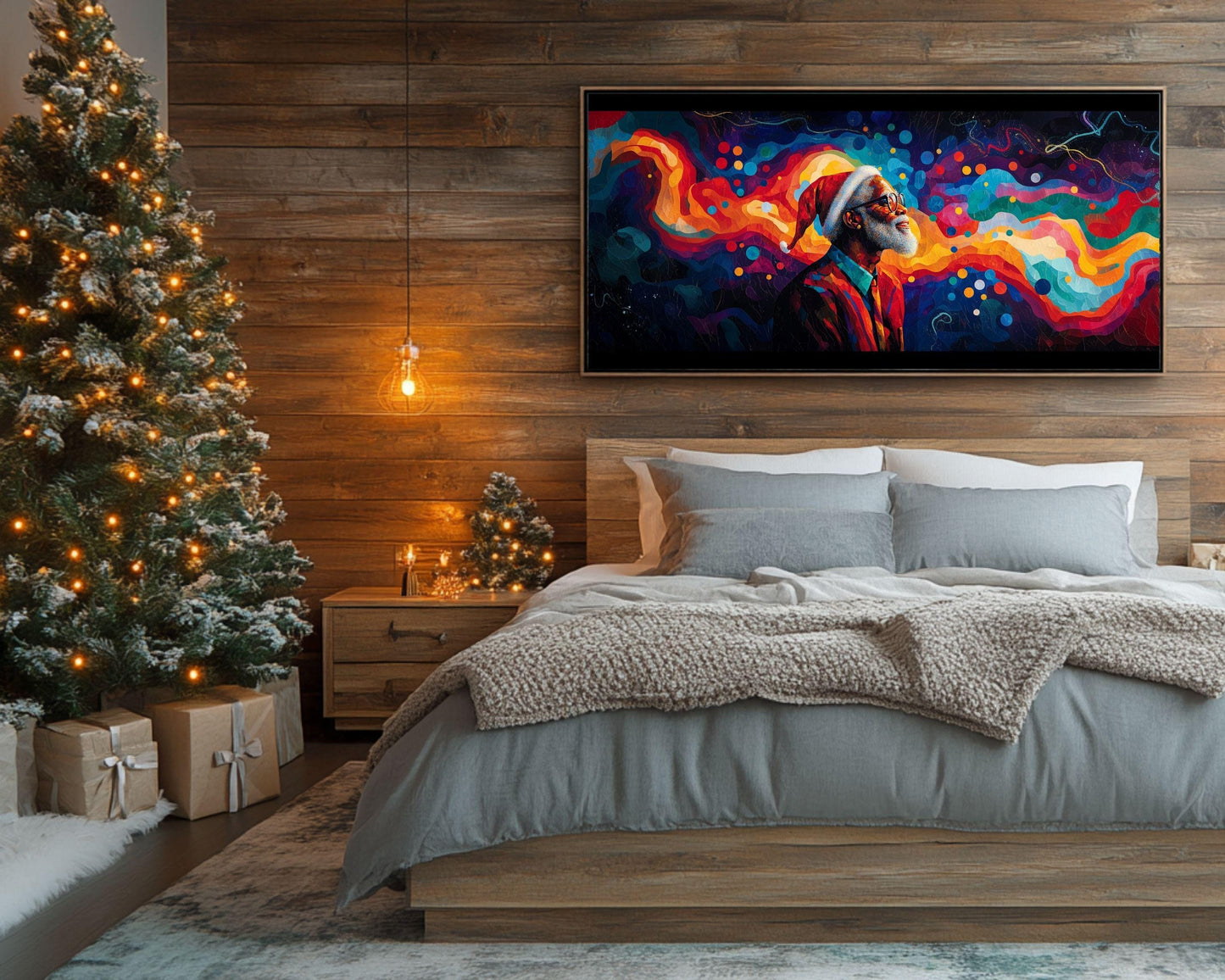 Colorful Black Santa Christmas Art Print