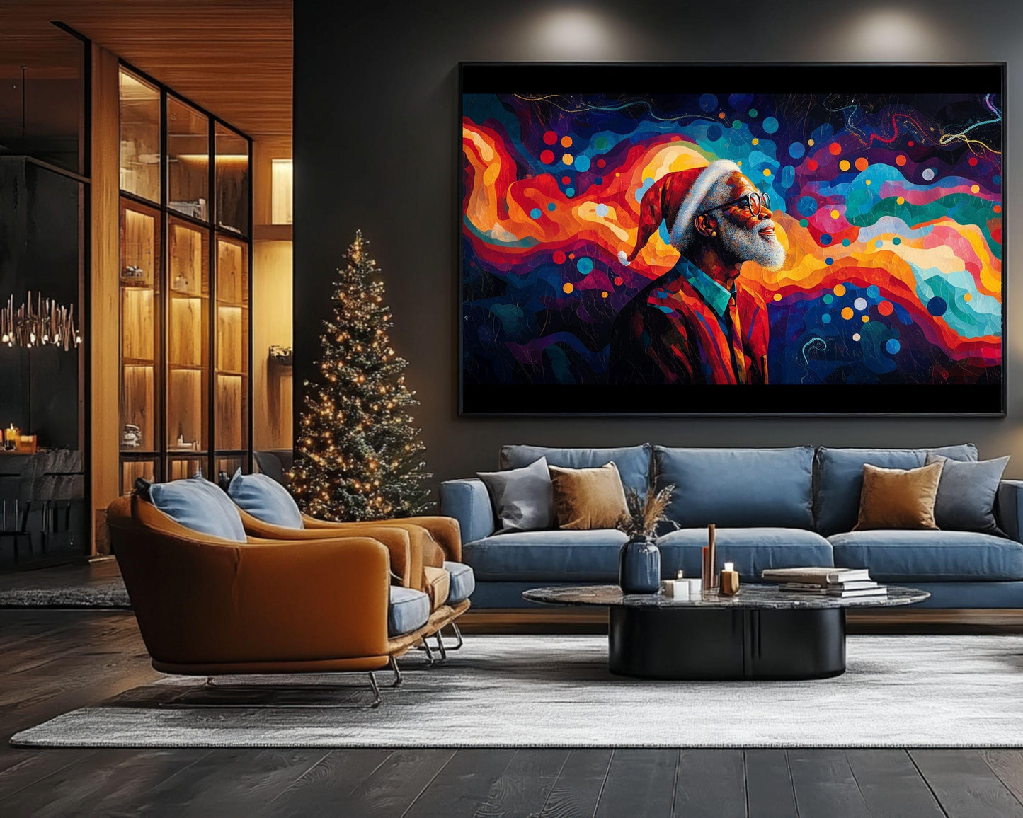Colorful Black Santa Christmas Art Print