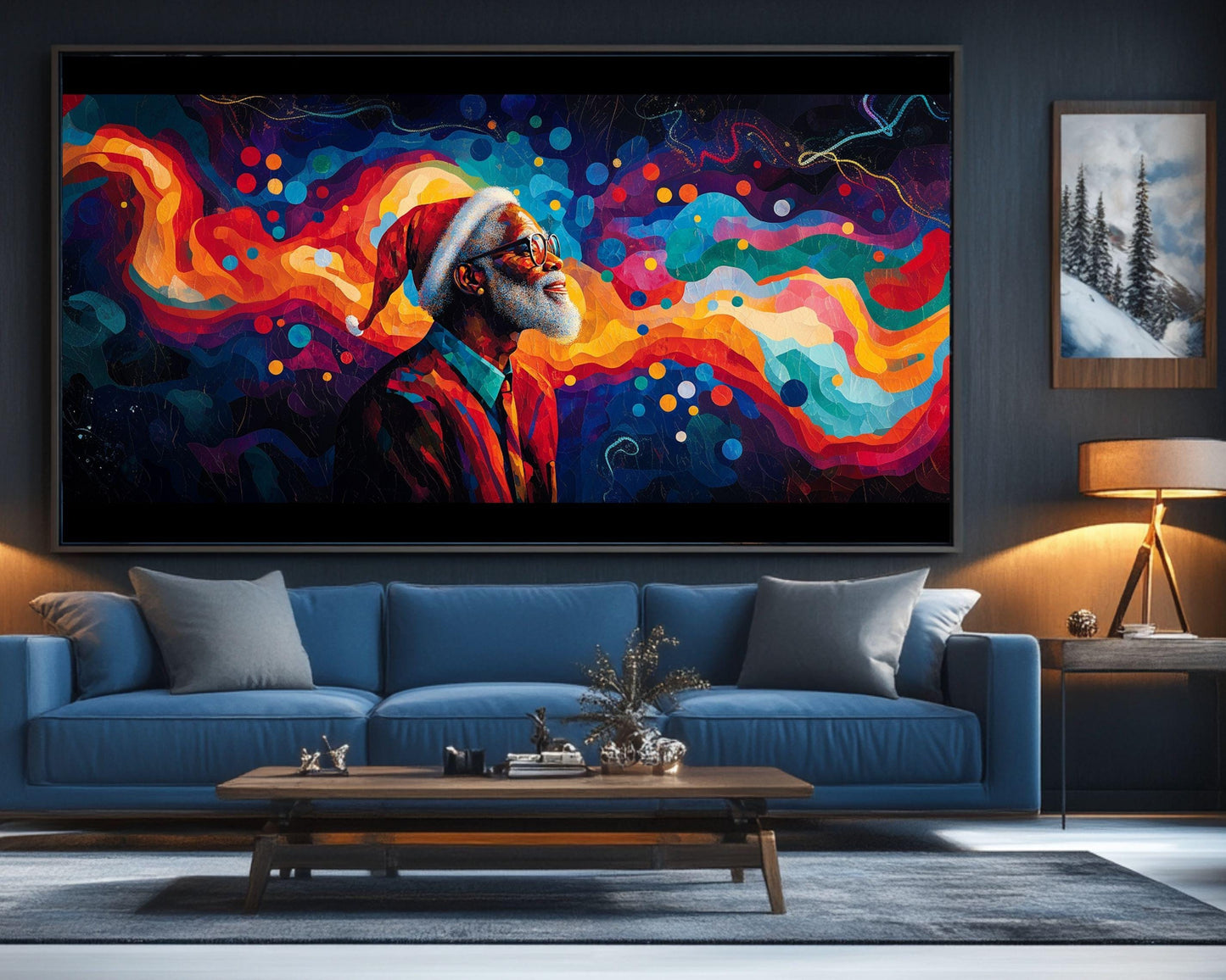 Colorful Black Santa Christmas Art Print