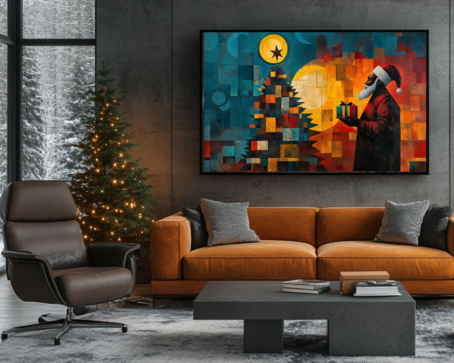 Geometric Black Santa African American Wall Art