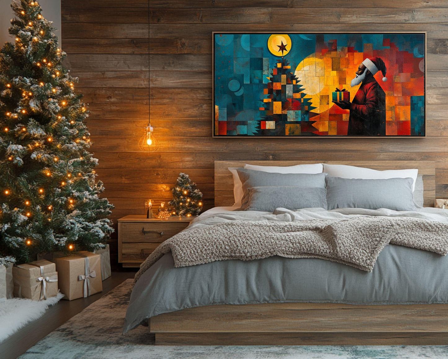 Geometric Black Santa African American Wall Art