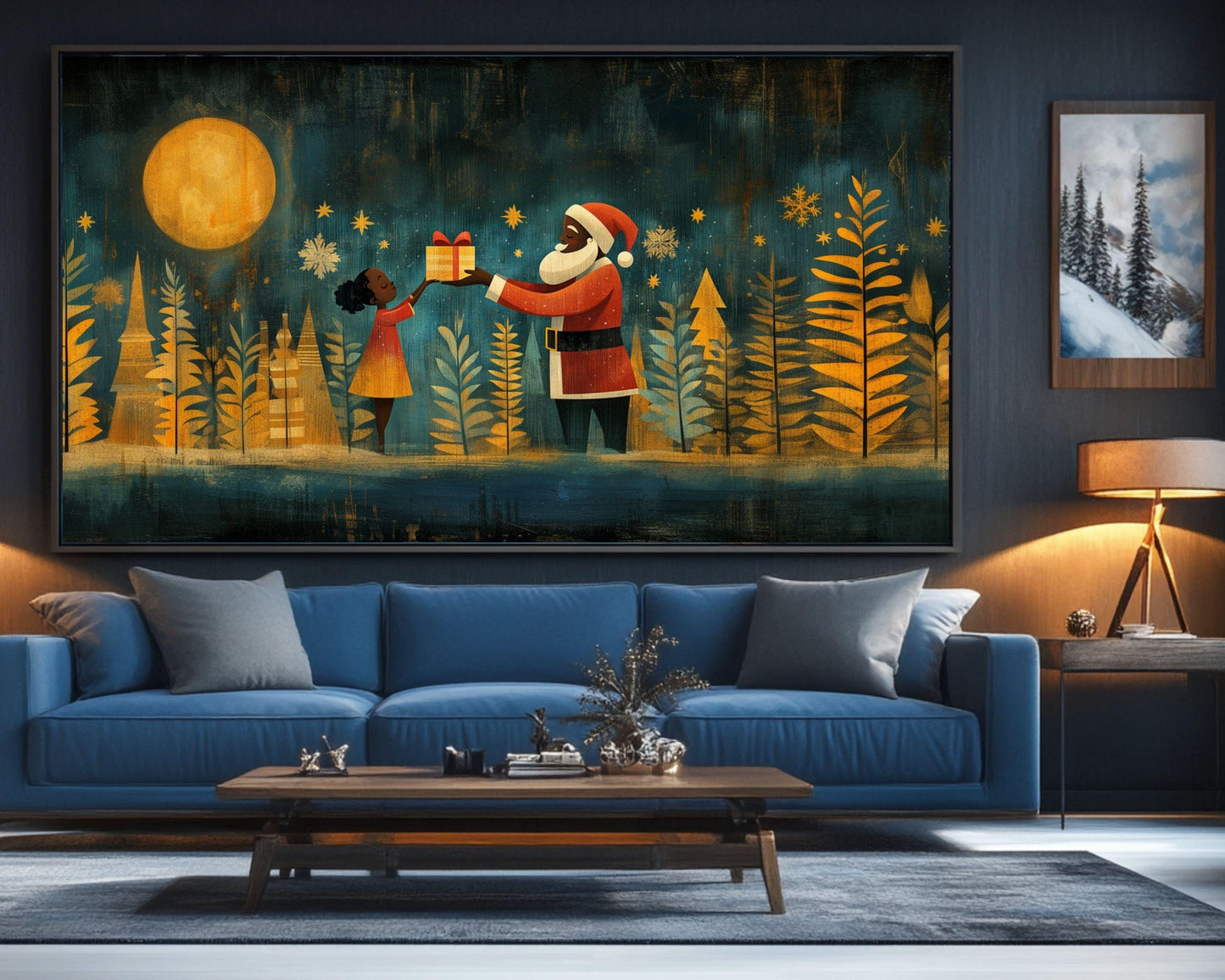 Black Santa Giving Gift African American Christmas Wall Art