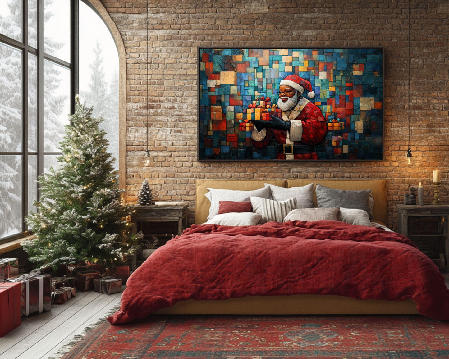 Gift Giving Black Santa African American Wall Art
