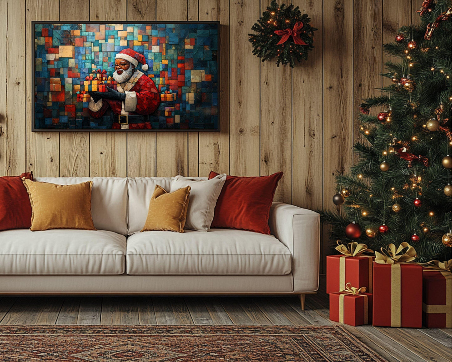 Gift Giving Black Santa African American Wall Art