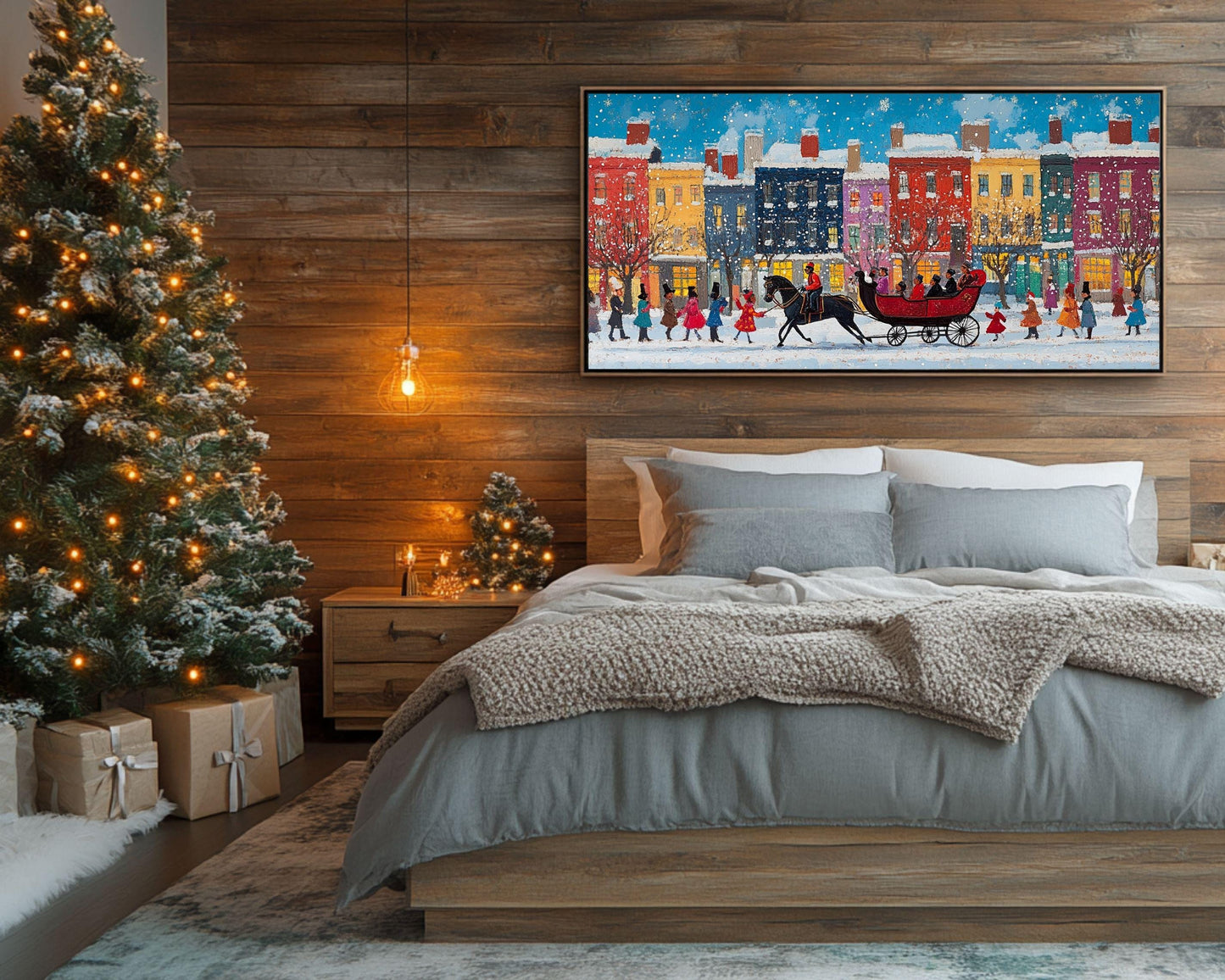 African American Art Black Santa Sleigh Christmas Print