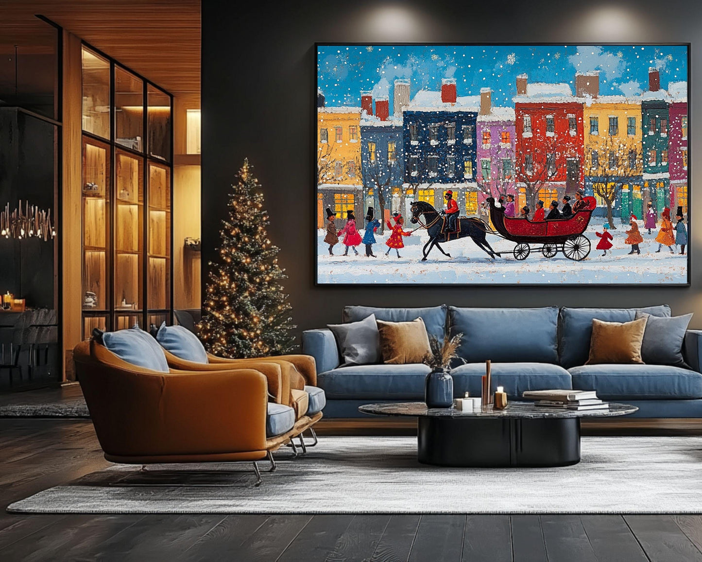 African American Art Black Santa Sleigh Christmas Print
