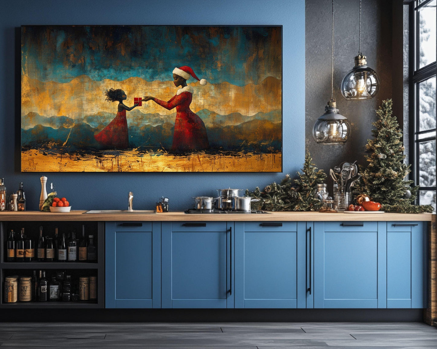 Black Santa African American Christmas Wall Art Canvas