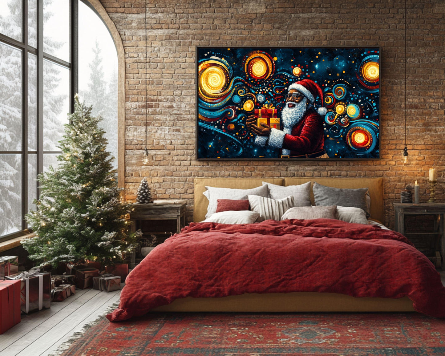 African American Wall Art Black Santa Abstract Christmas