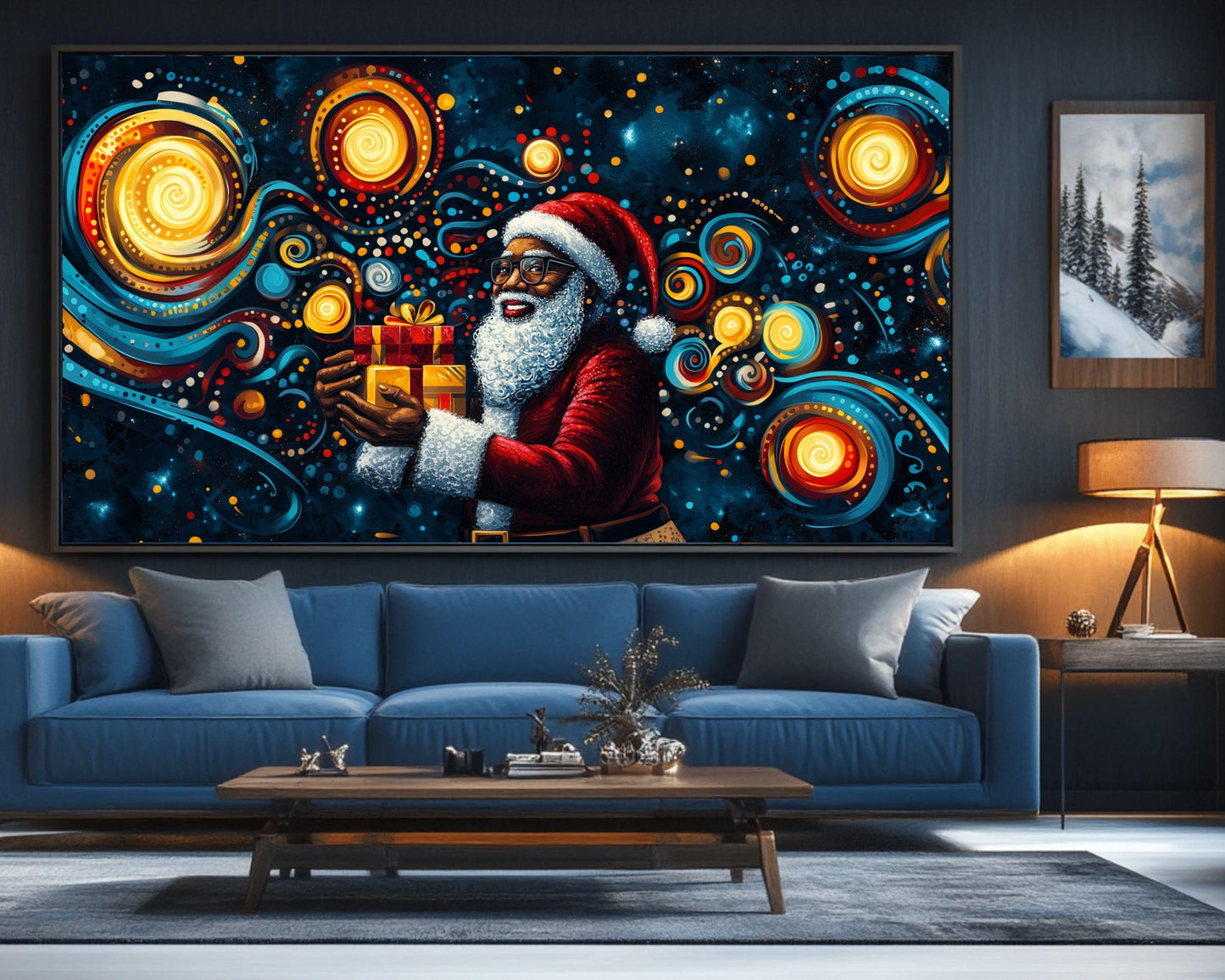African American Wall Art Black Santa Abstract Christmas