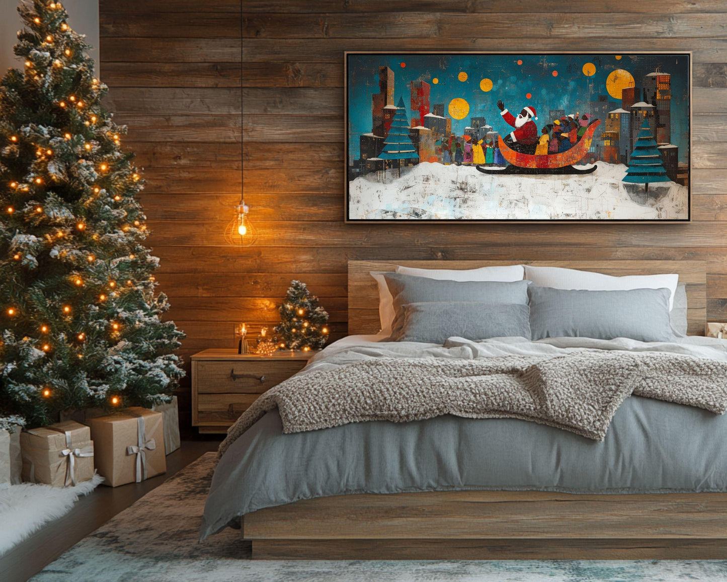 Black Santa in Sleigh Urban African American Christmas Wall Art