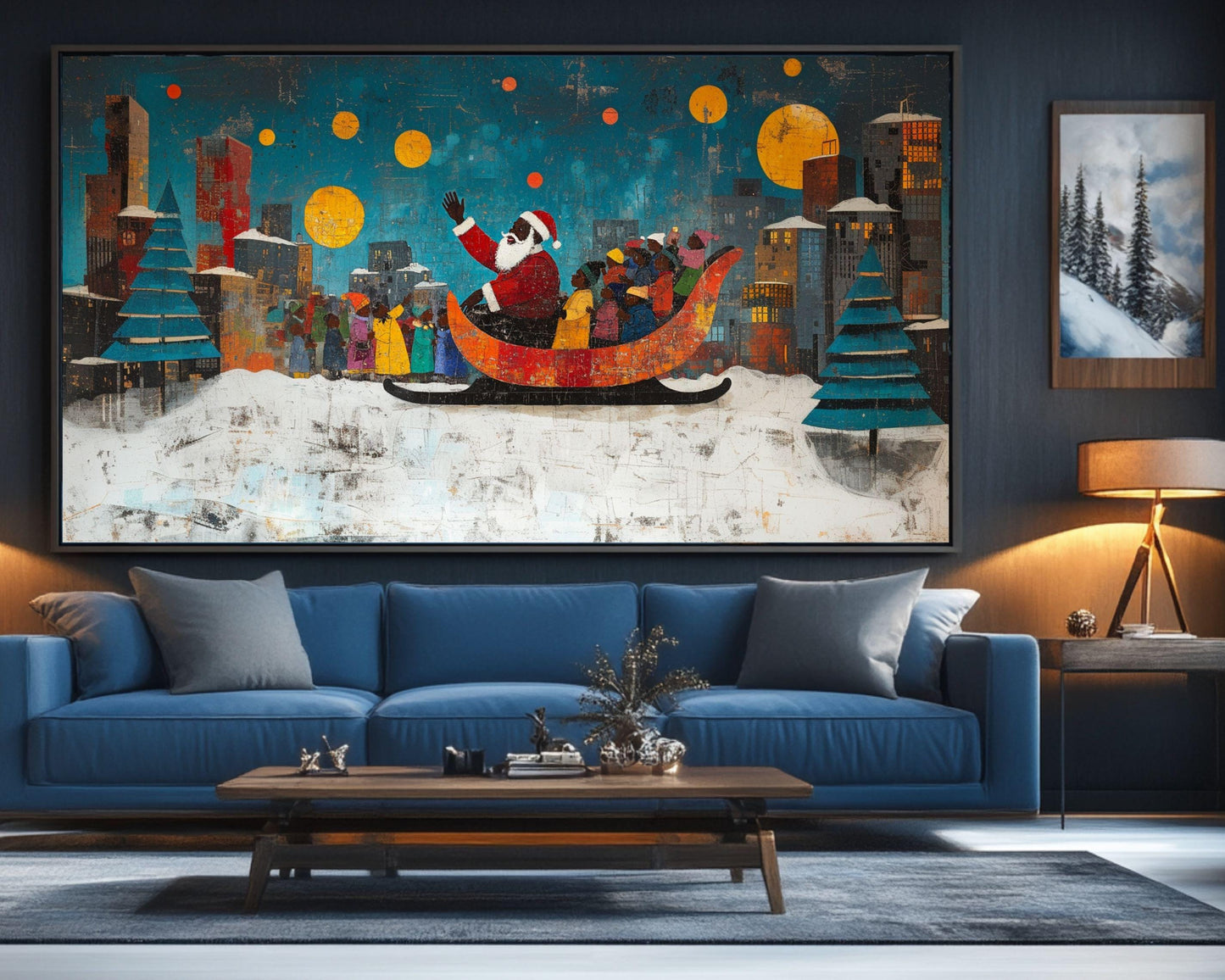 Black Santa in Sleigh Urban African American Christmas Wall Art