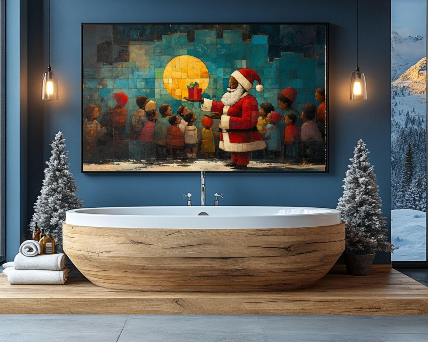 Gift Giving Santa with Kids African American Wall Art