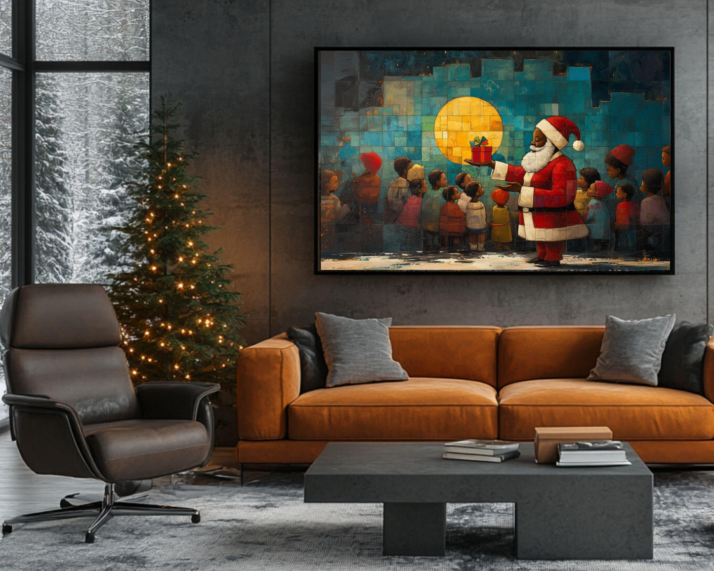 Gift Giving Santa with Kids African American Wall Art