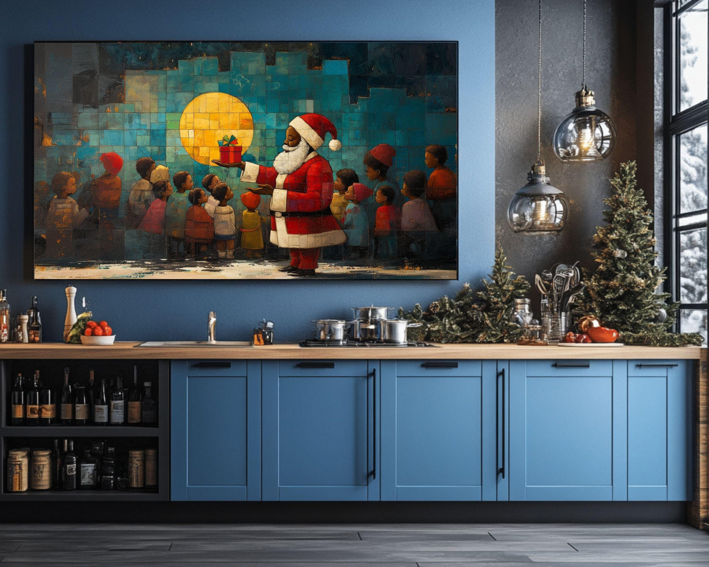 Gift Giving Santa with Kids African American Wall Art