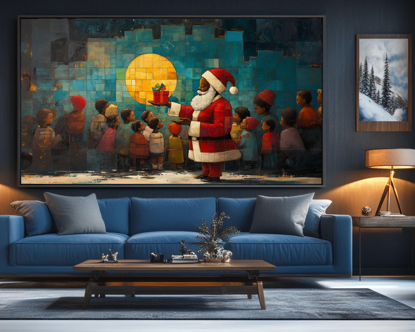 Gift Giving Santa with Kids African American Wall Art