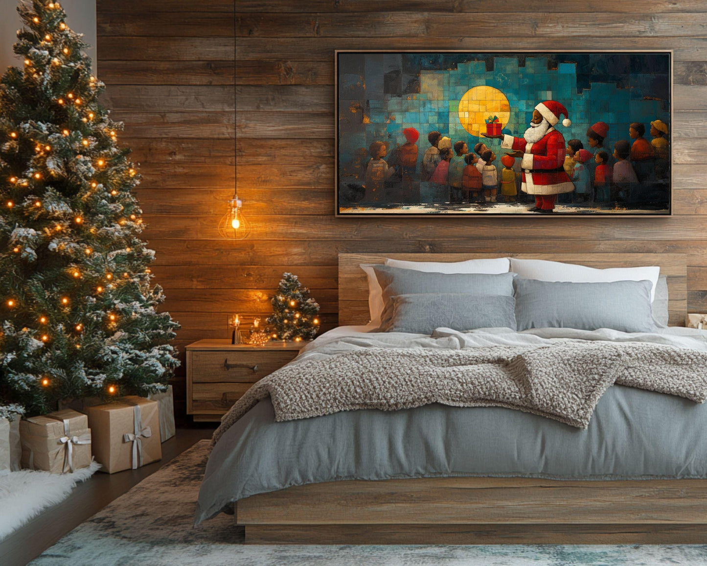 Gift Giving Santa with Kids African American Wall Art
