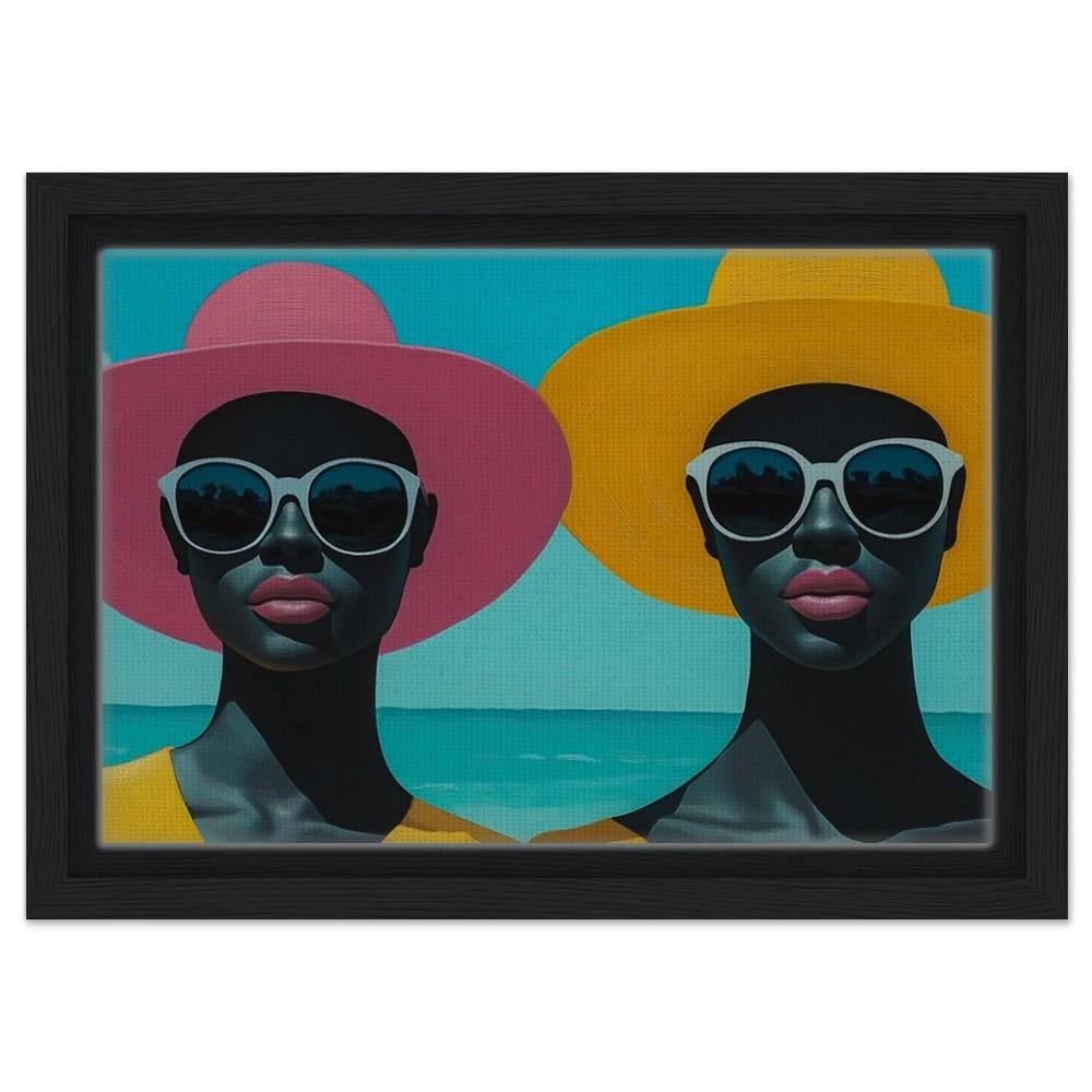 Black Women on Beach in Bold Hats African American Fashion Wall Art