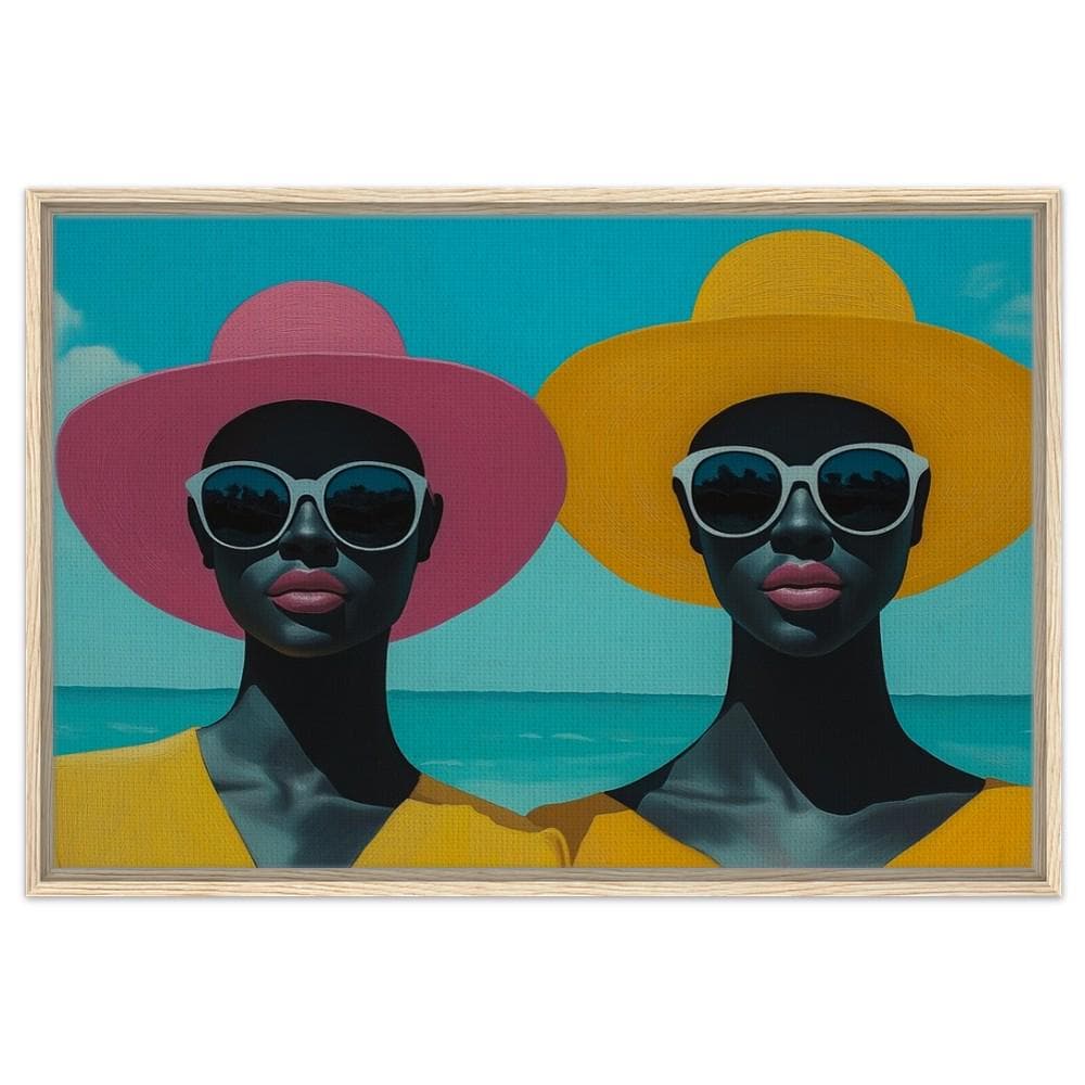 Black Women on Beach in Bold Hats African American Fashion Wall Art