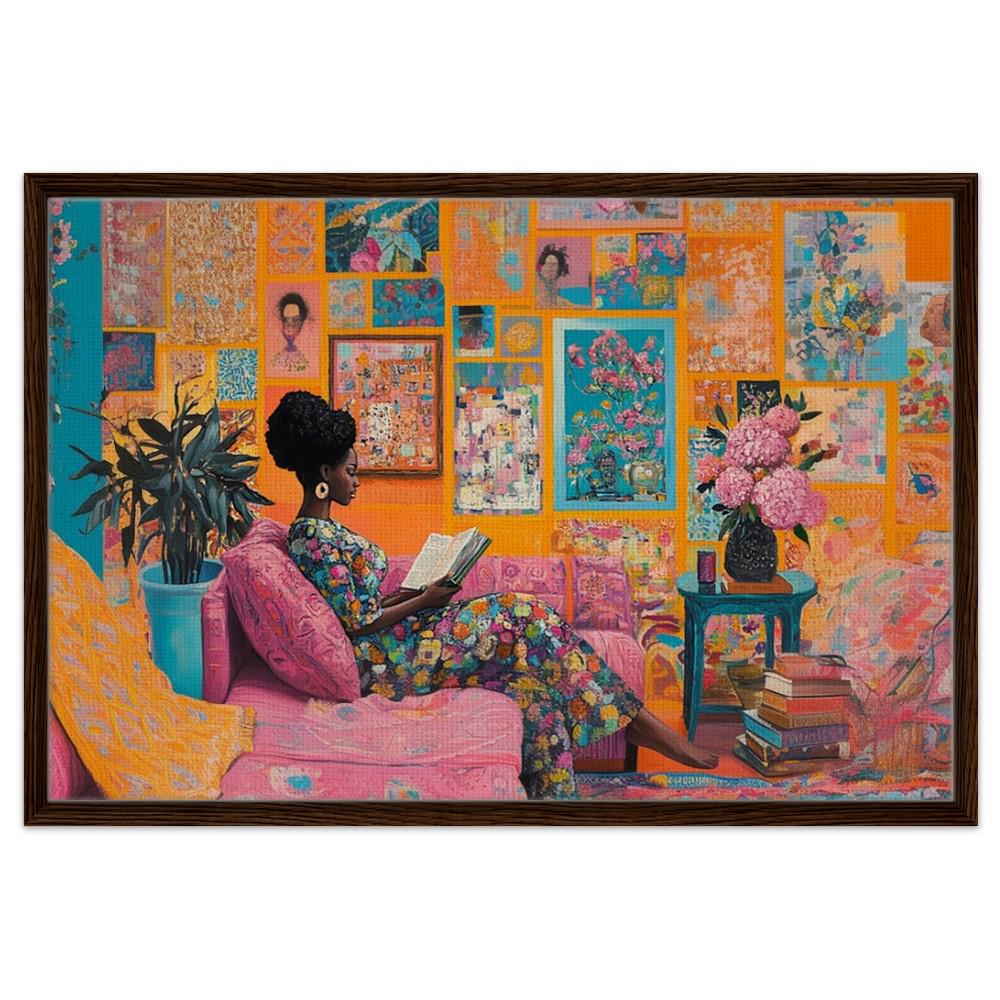 Black Woman Reading Vibrant African American Artwork for Home