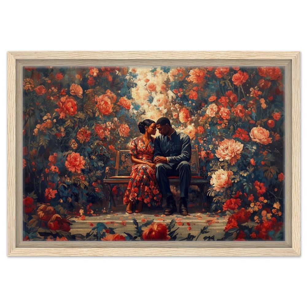 Romantic Black Couple Surrounded by Flowers African American Art