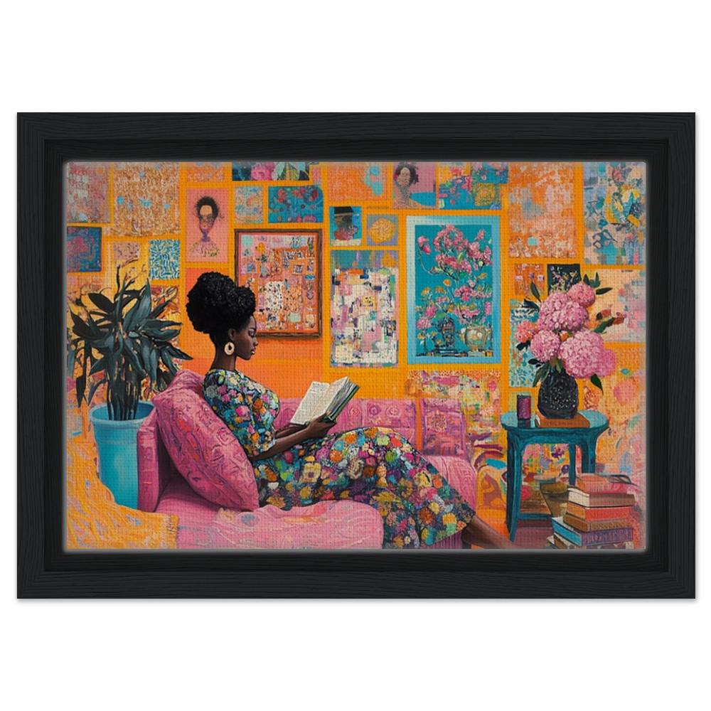 Black Woman Reading in Colorful Room African American Wall Art