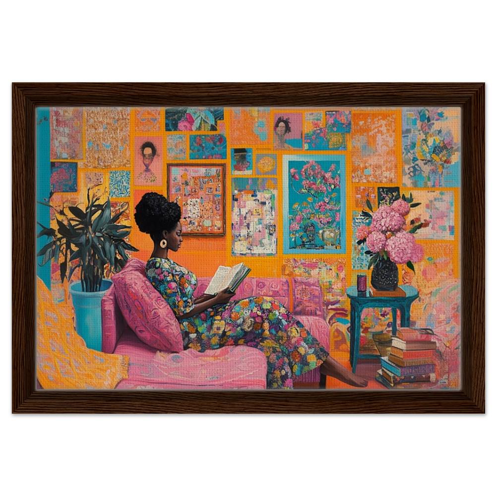 Black Woman Reading in Colorful Room African American Wall Art