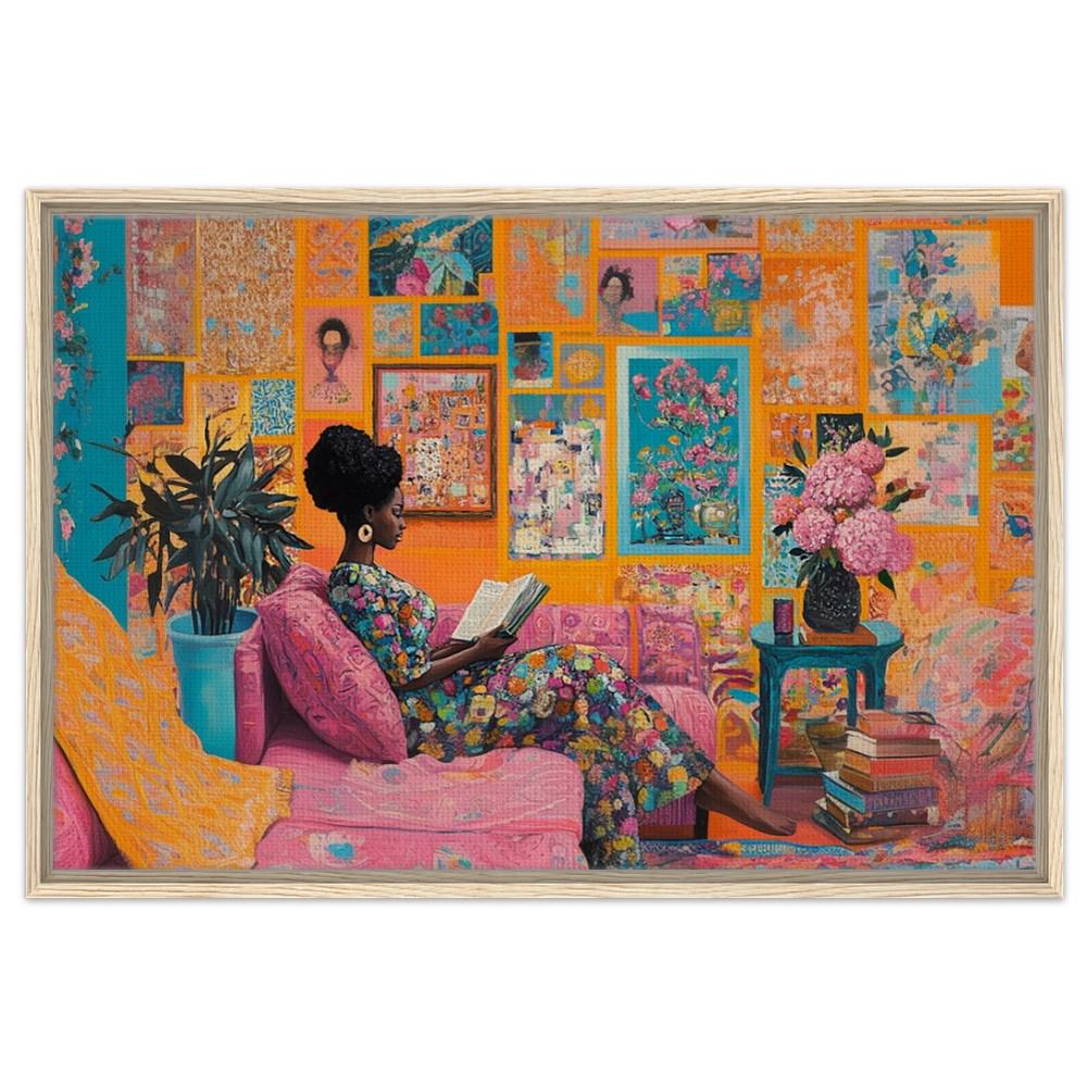 Black Woman Reading in Colorful Room African American Wall Art