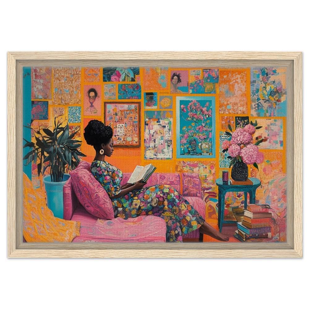 Black Woman Reading in Colorful Room African American Wall Art