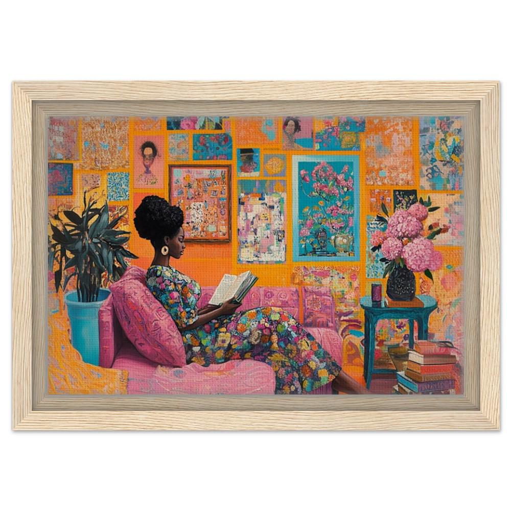 Black Woman Reading in Colorful Room African American Wall Art