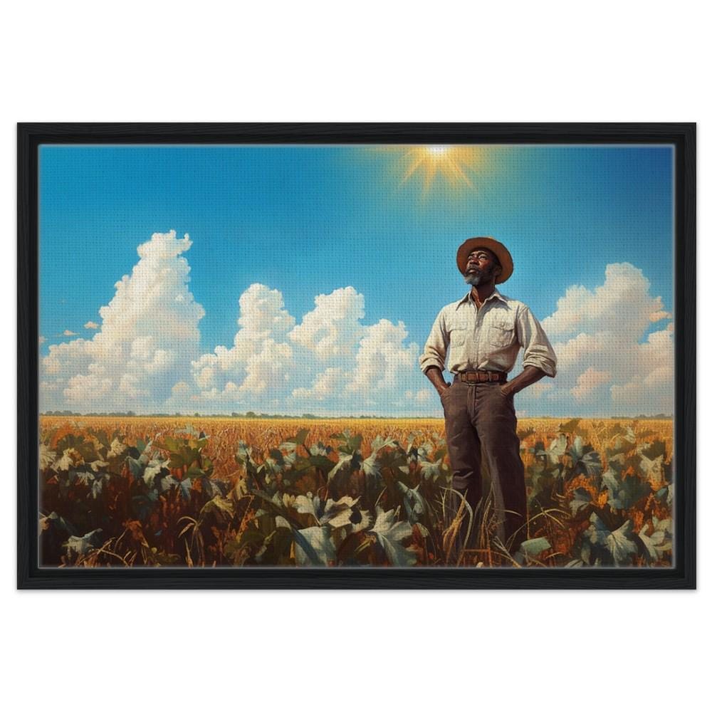 Black Farmer in Golden Field African American Rural Wall Art