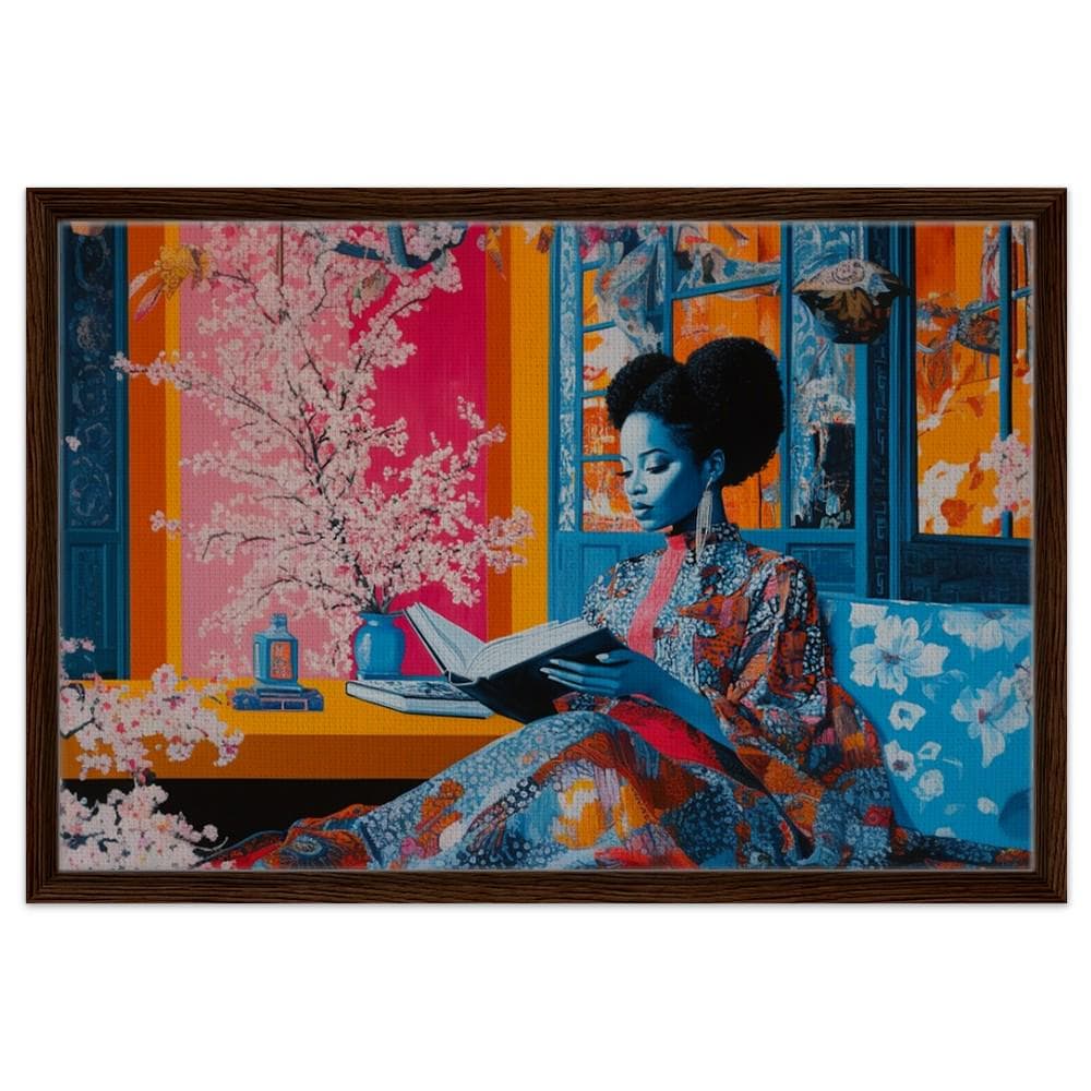 Black Woman Reading Cherry Blossoms African American Wall Art