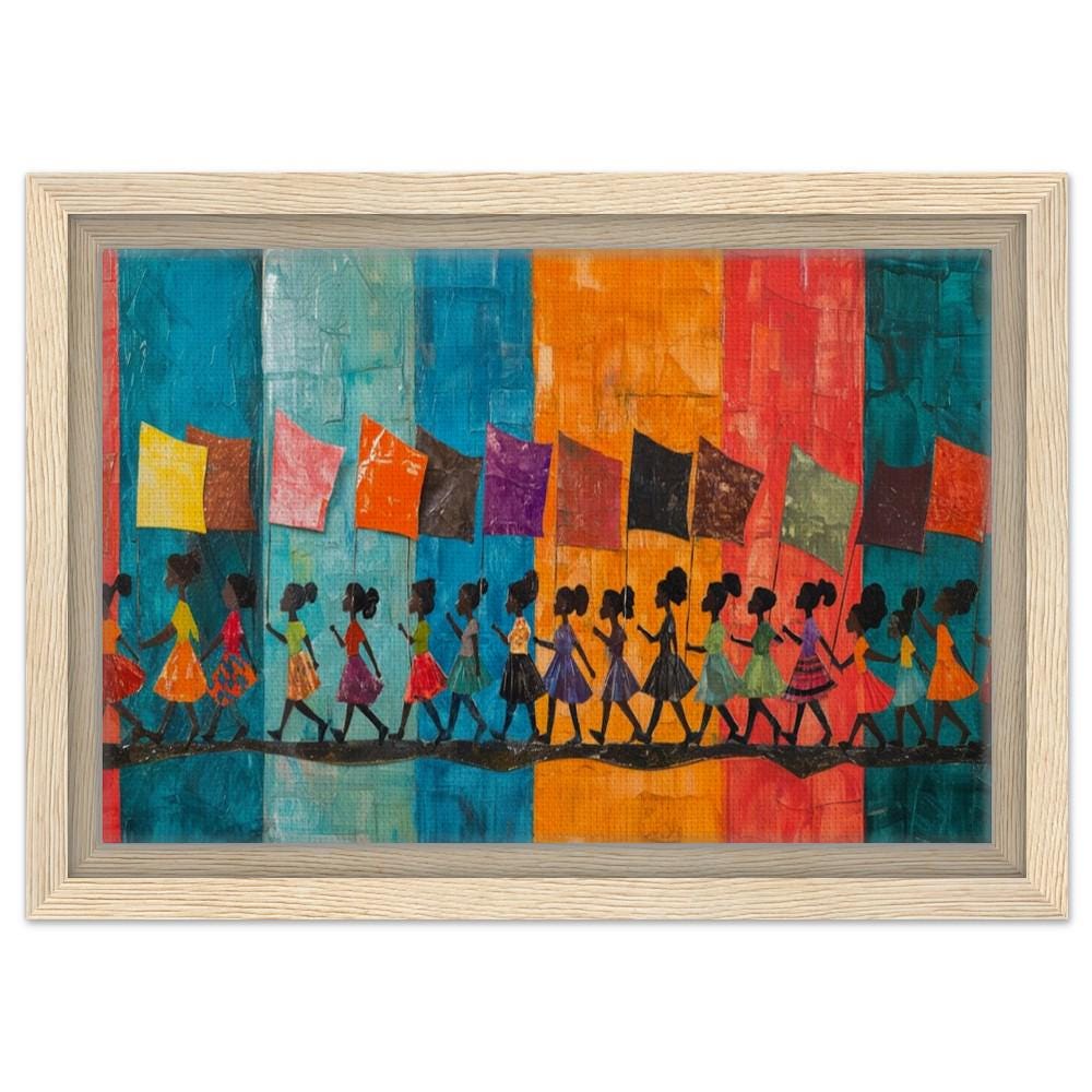 Marching Black Children with Flags African American Cultural Wall Art