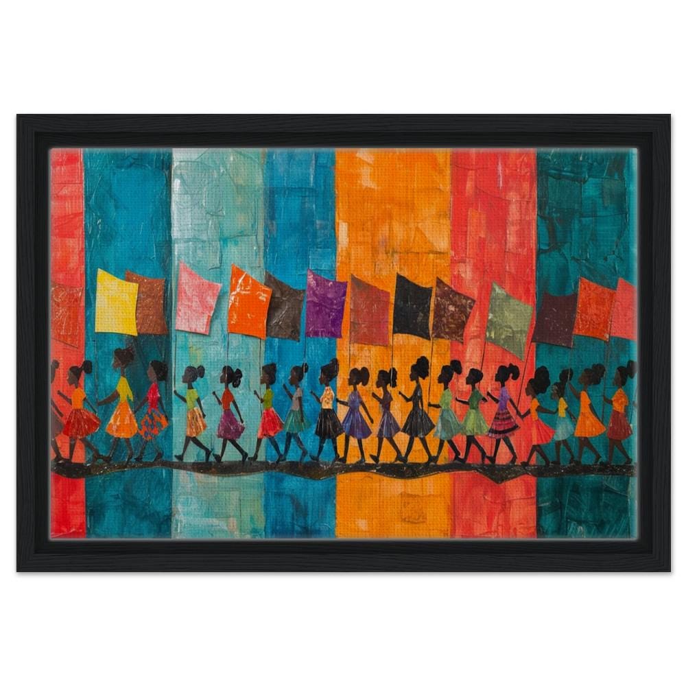 Marching Black Children with Flags African American Cultural Wall Art