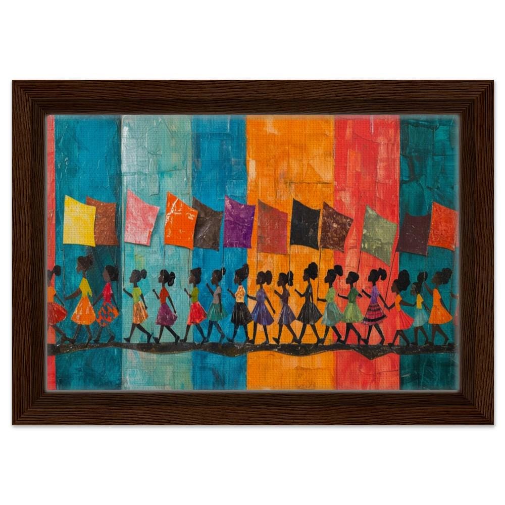 Marching Black Children with Flags African American Cultural Wall Art