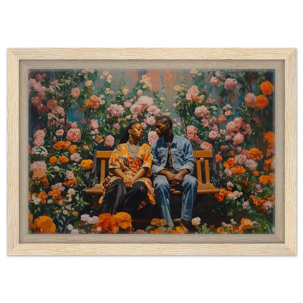 Black Couple in Floral Garden African American Love Wall Art