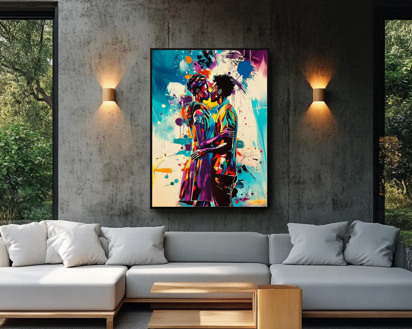 Black Couple Modern Love Abstract Art Print
