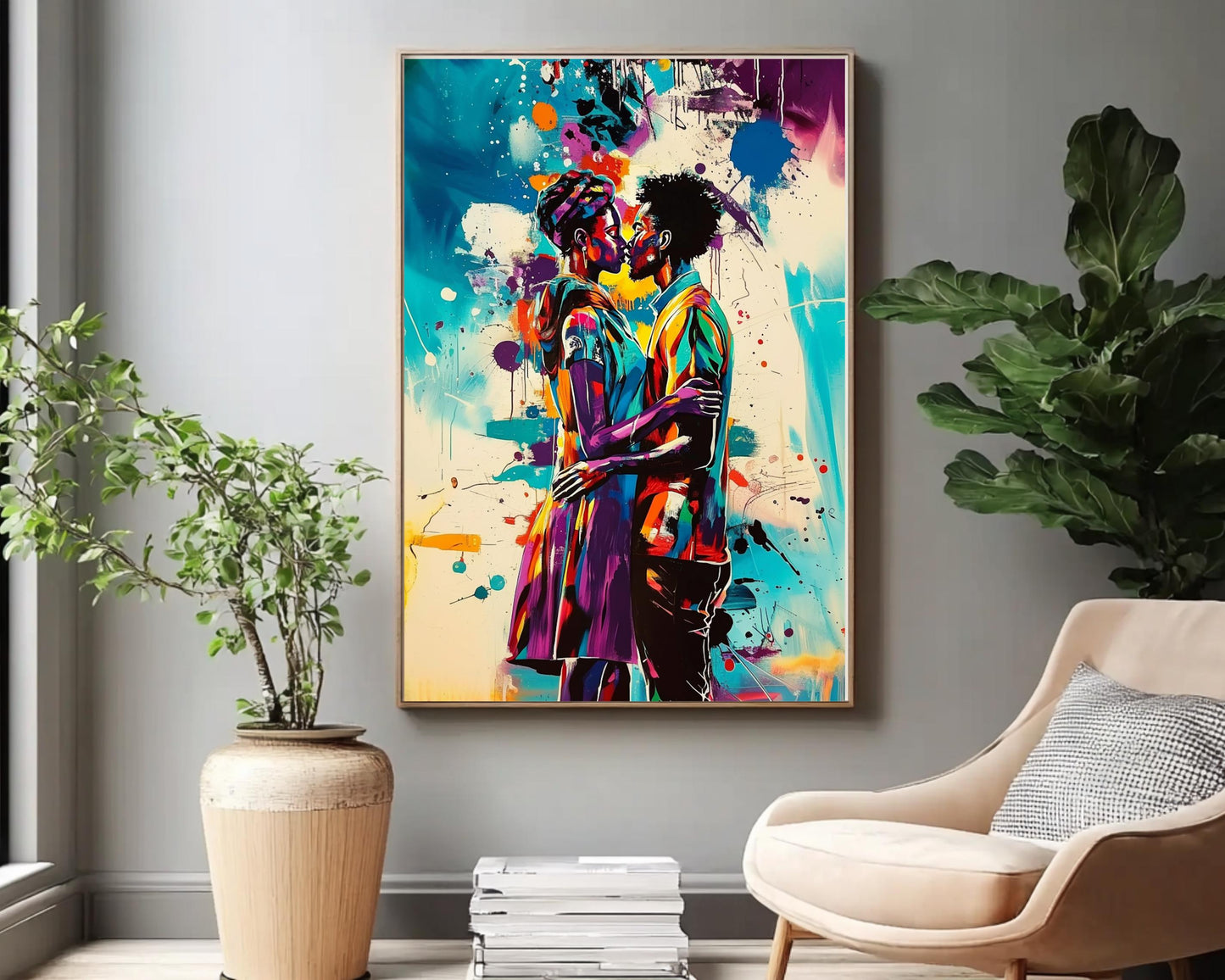 Black Couple Modern Love Abstract Art Print
