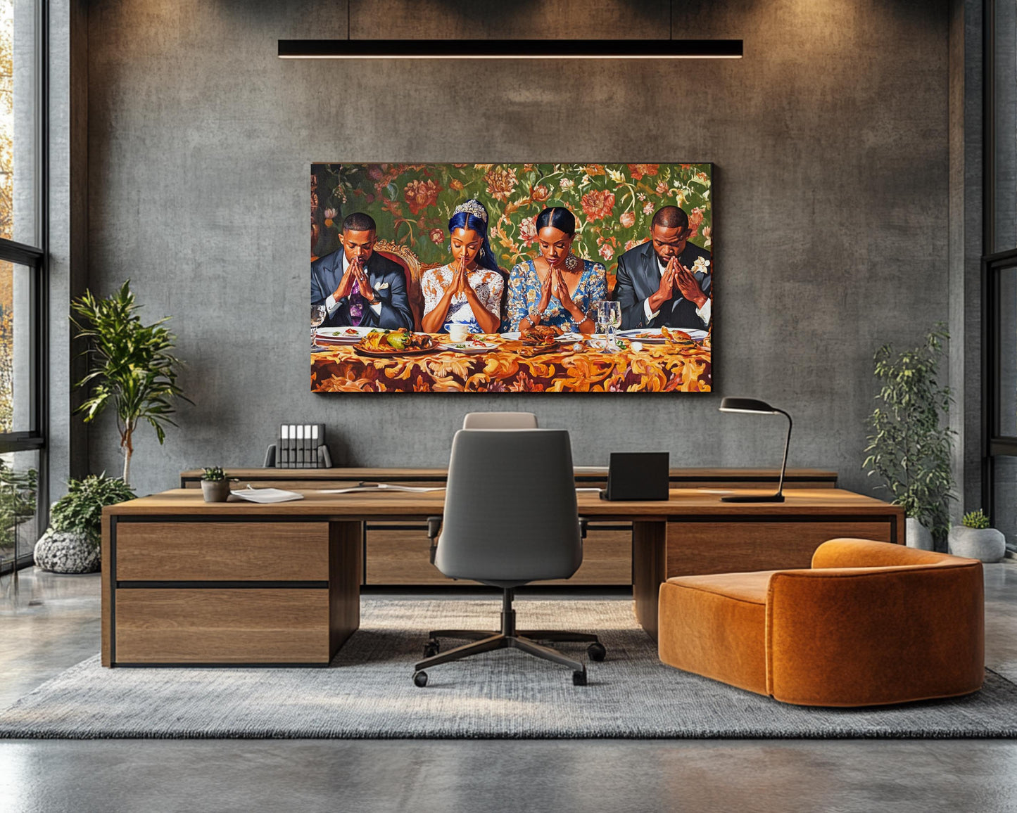 Black Family Prayer at Dinner African American Wall Art