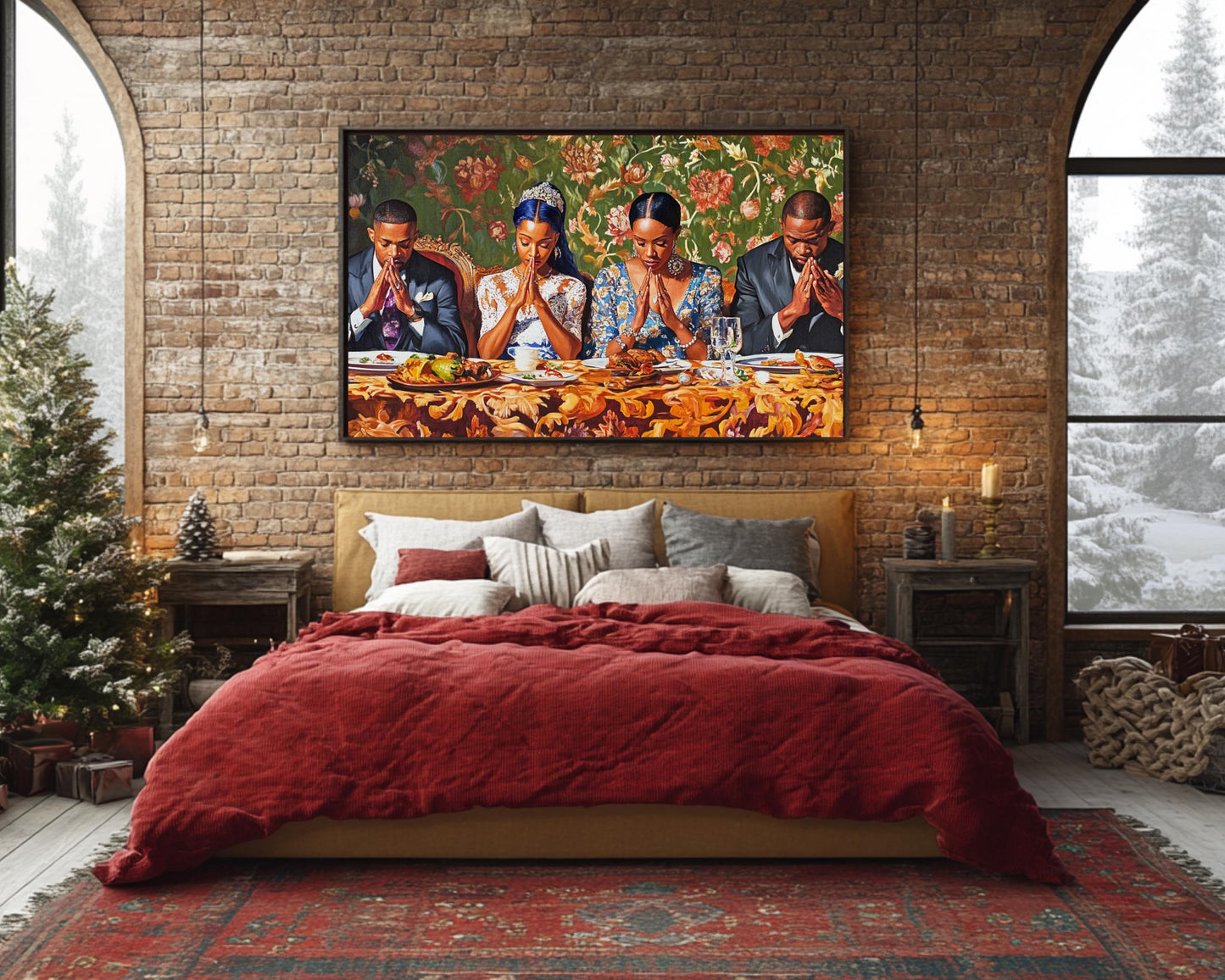 Black Family Prayer at Dinner African American Wall Art
