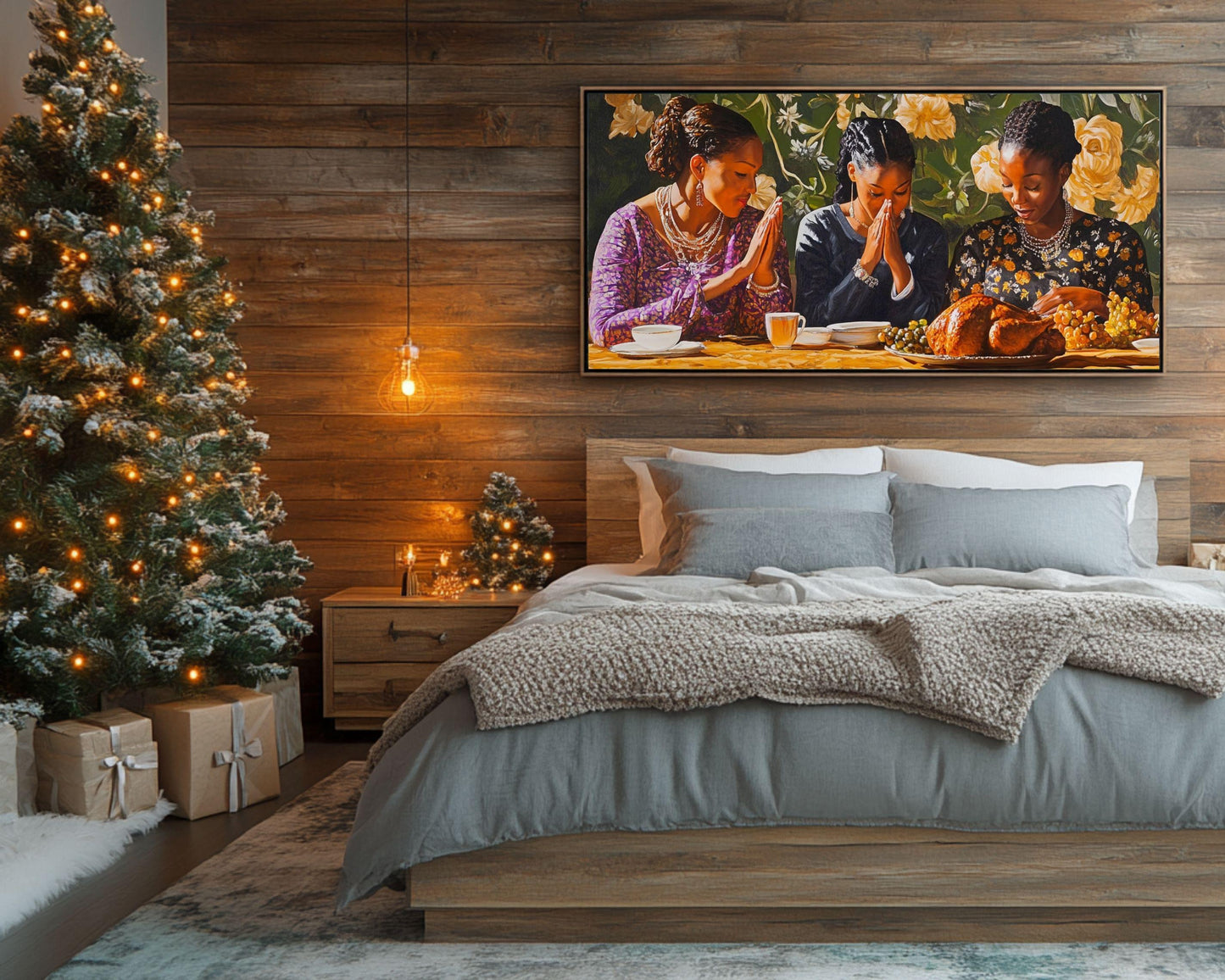Thanksgiving Prayer Black Family Wall Art