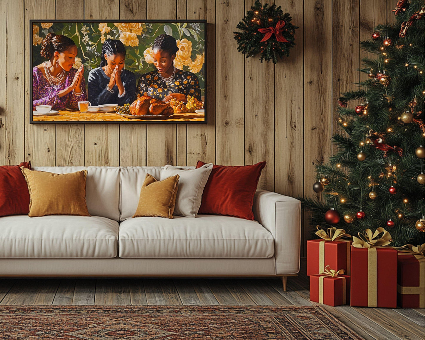 Thanksgiving Prayer Black Family Wall Art