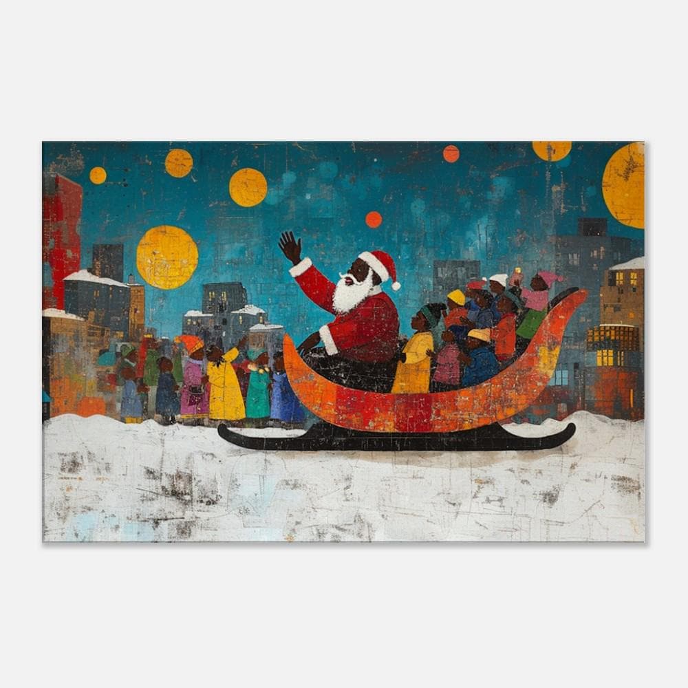 Black Santa in Sleigh Urban African American Christmas Wall Art