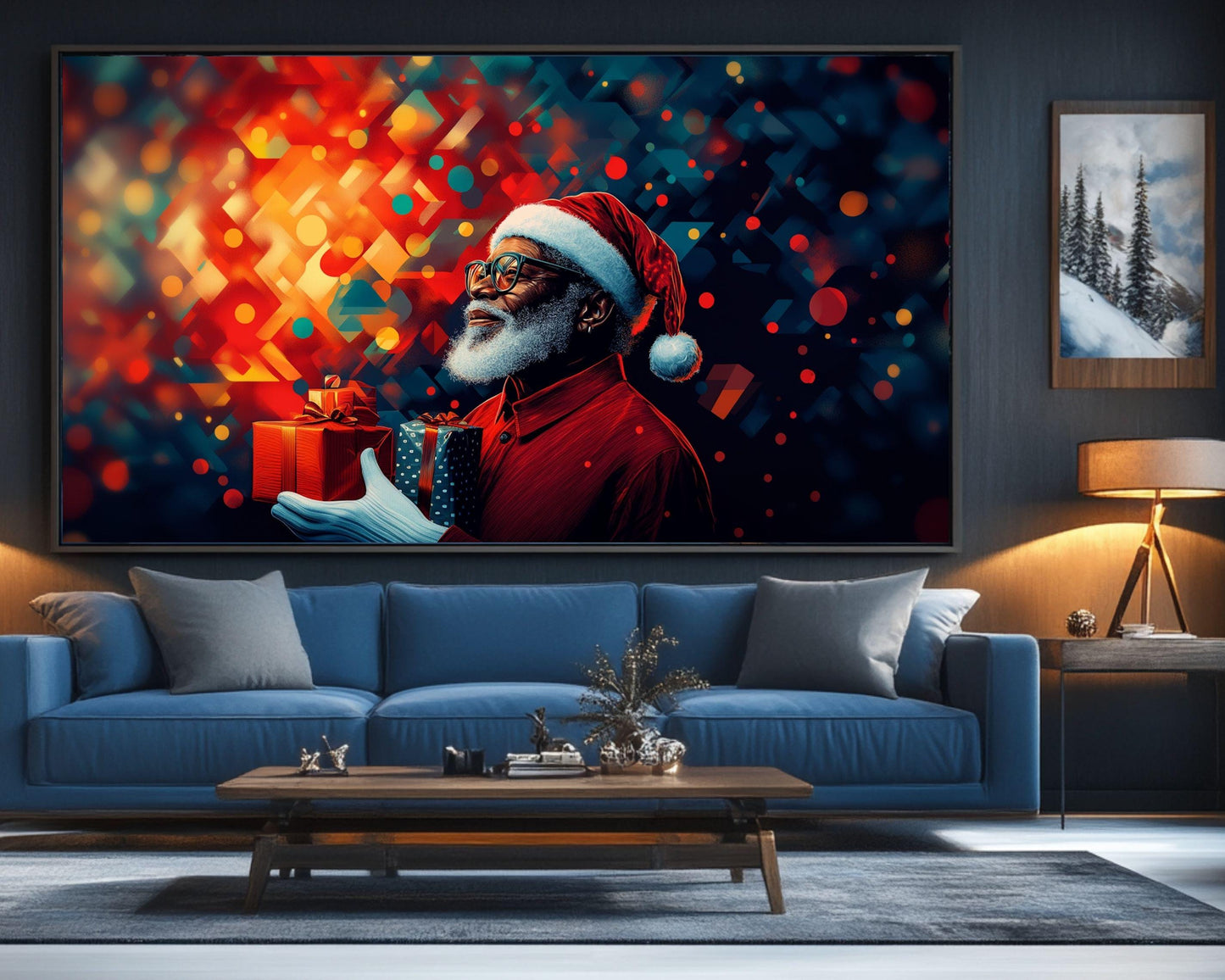 Abstract Geometric Black Santa Christmas Wall Art