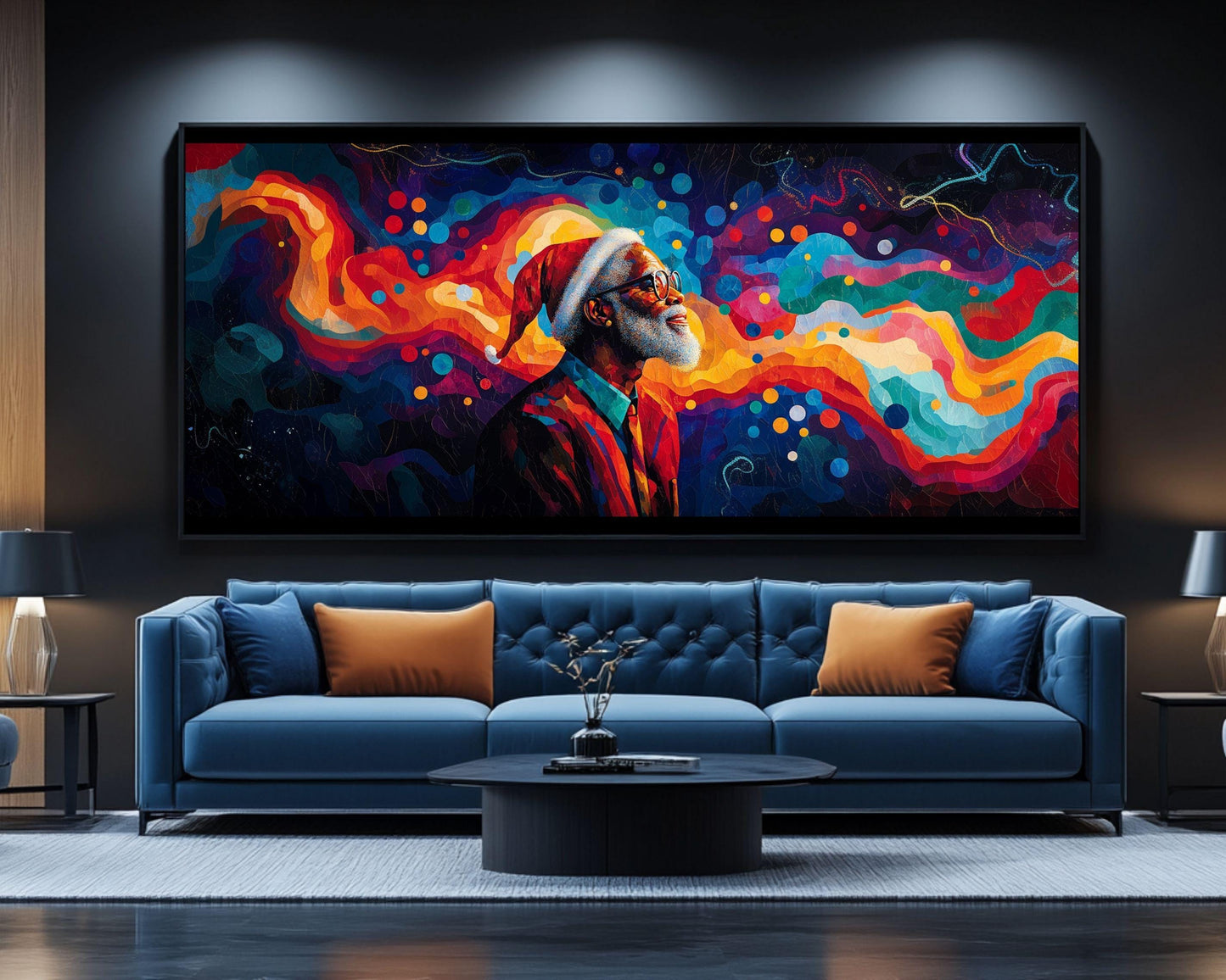 Colorful Black Santa Christmas Art Print