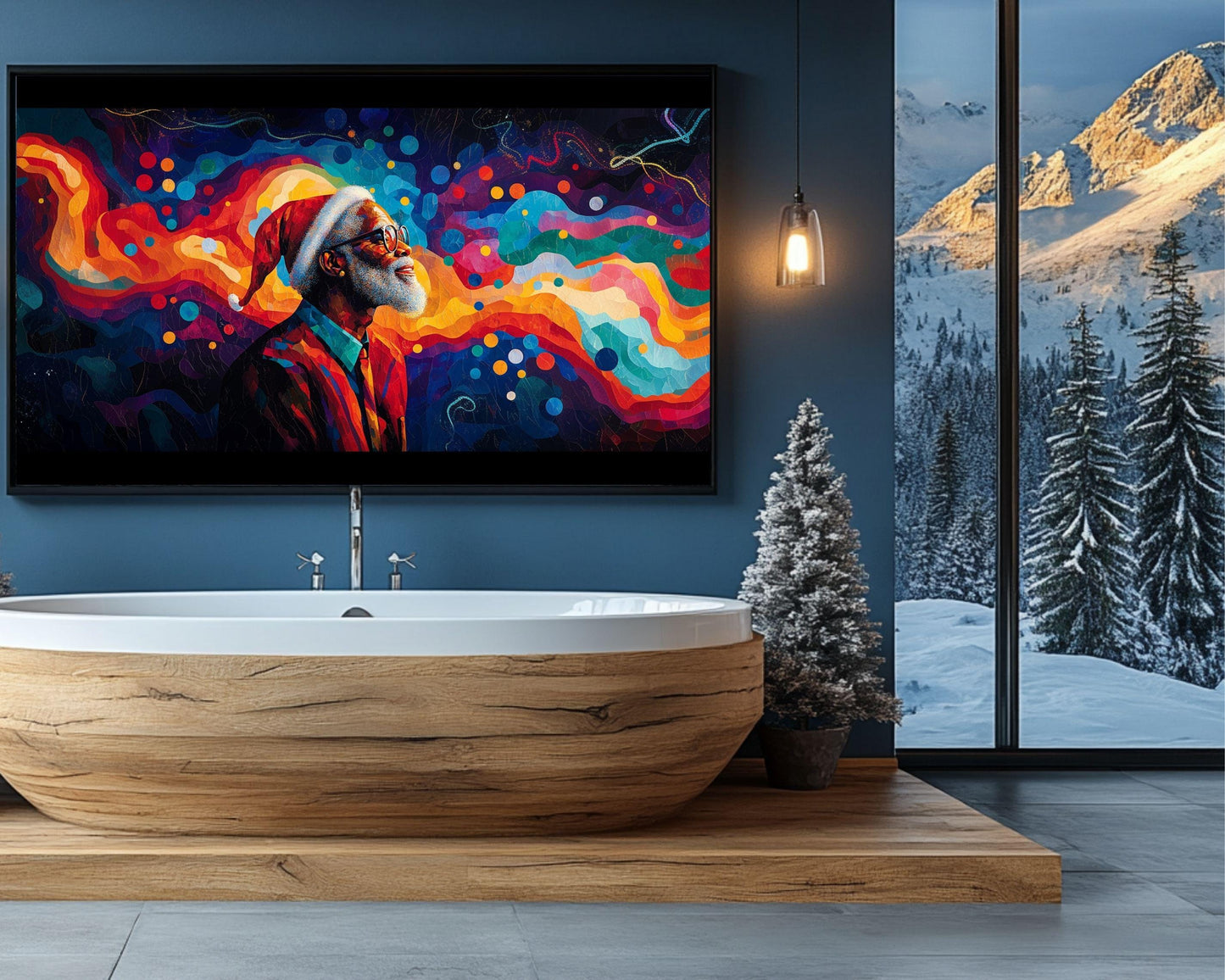 Colorful Black Santa Christmas Art Print