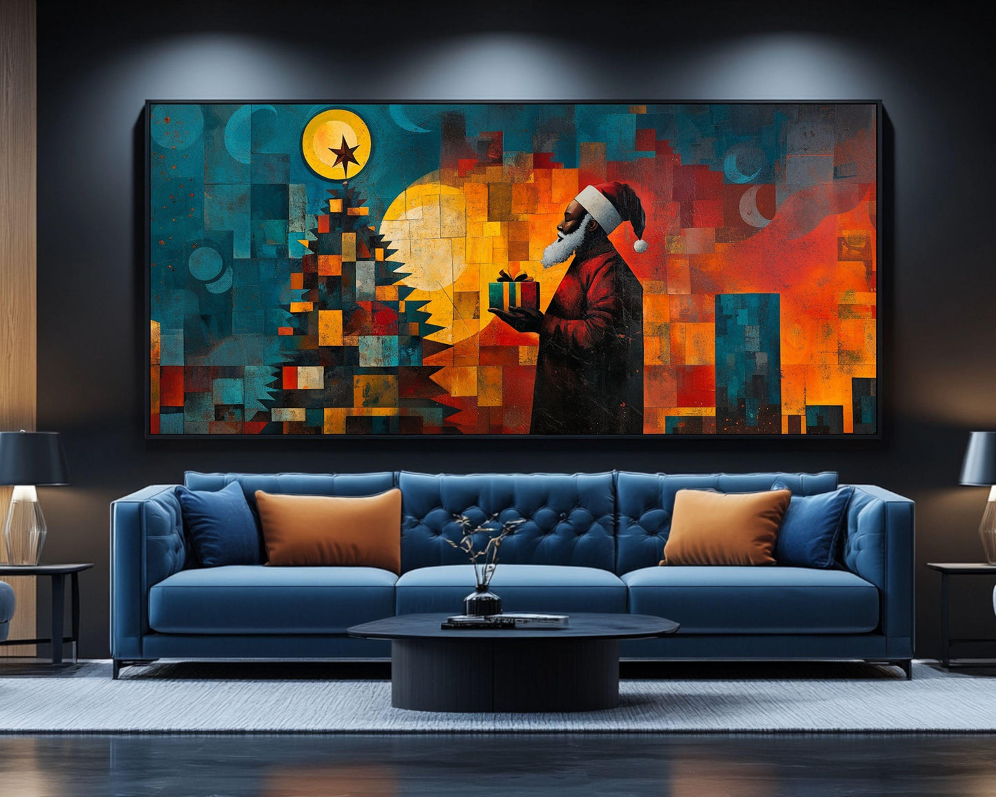 Geometric Black Santa African American Wall Art