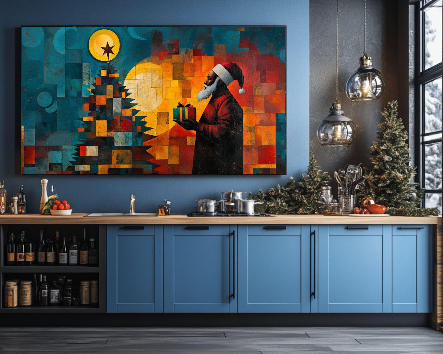 Geometric Black Santa African American Wall Art