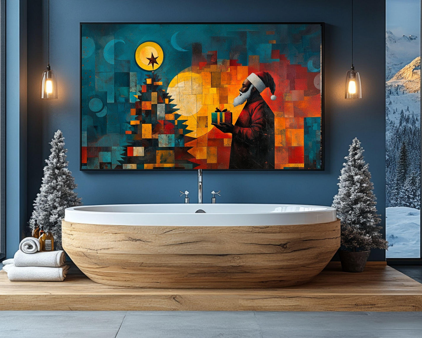 Geometric Black Santa African American Wall Art