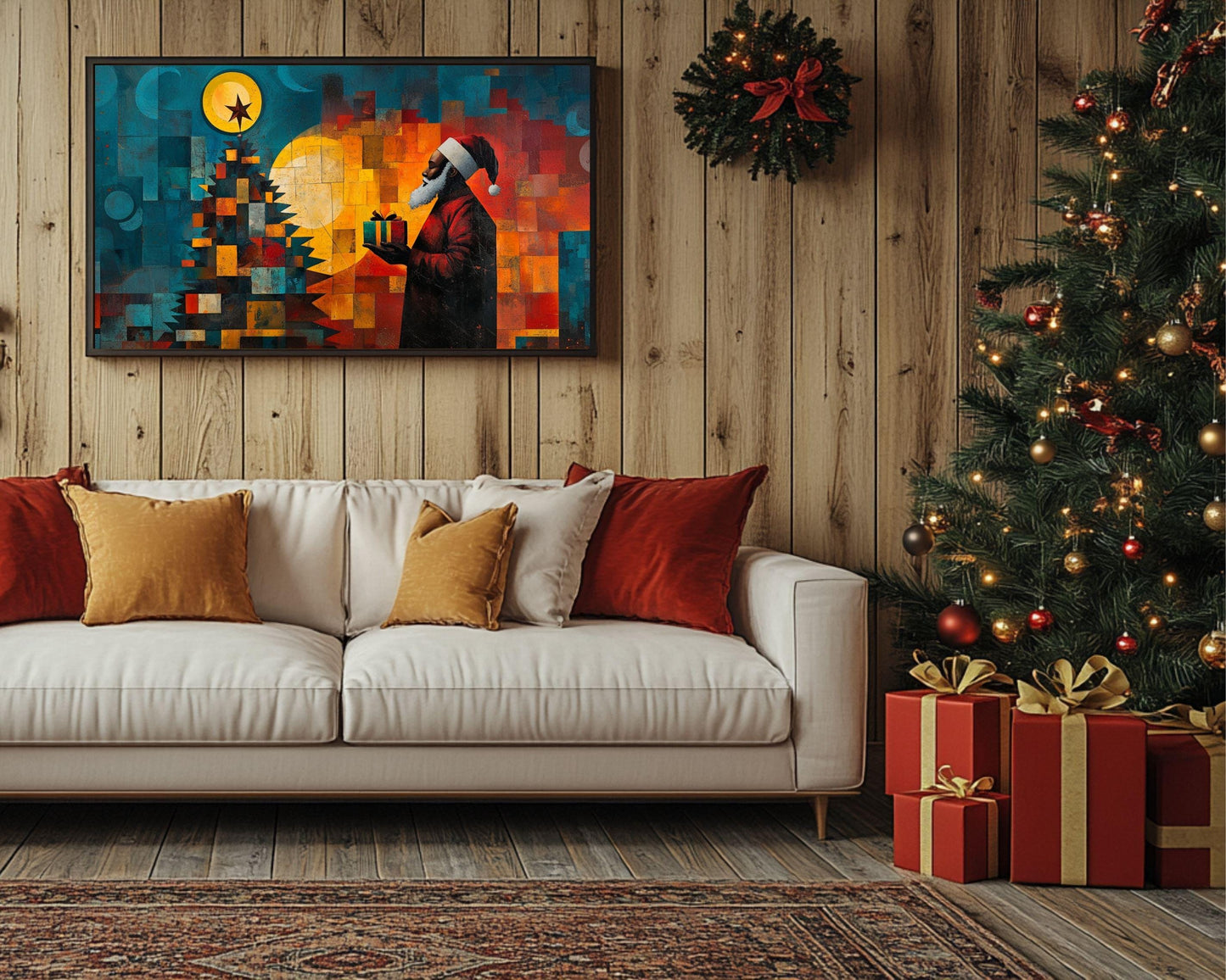 Geometric Black Santa African American Wall Art